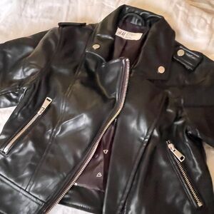 H&M Sleek Black Leather Jacket with Silver Details